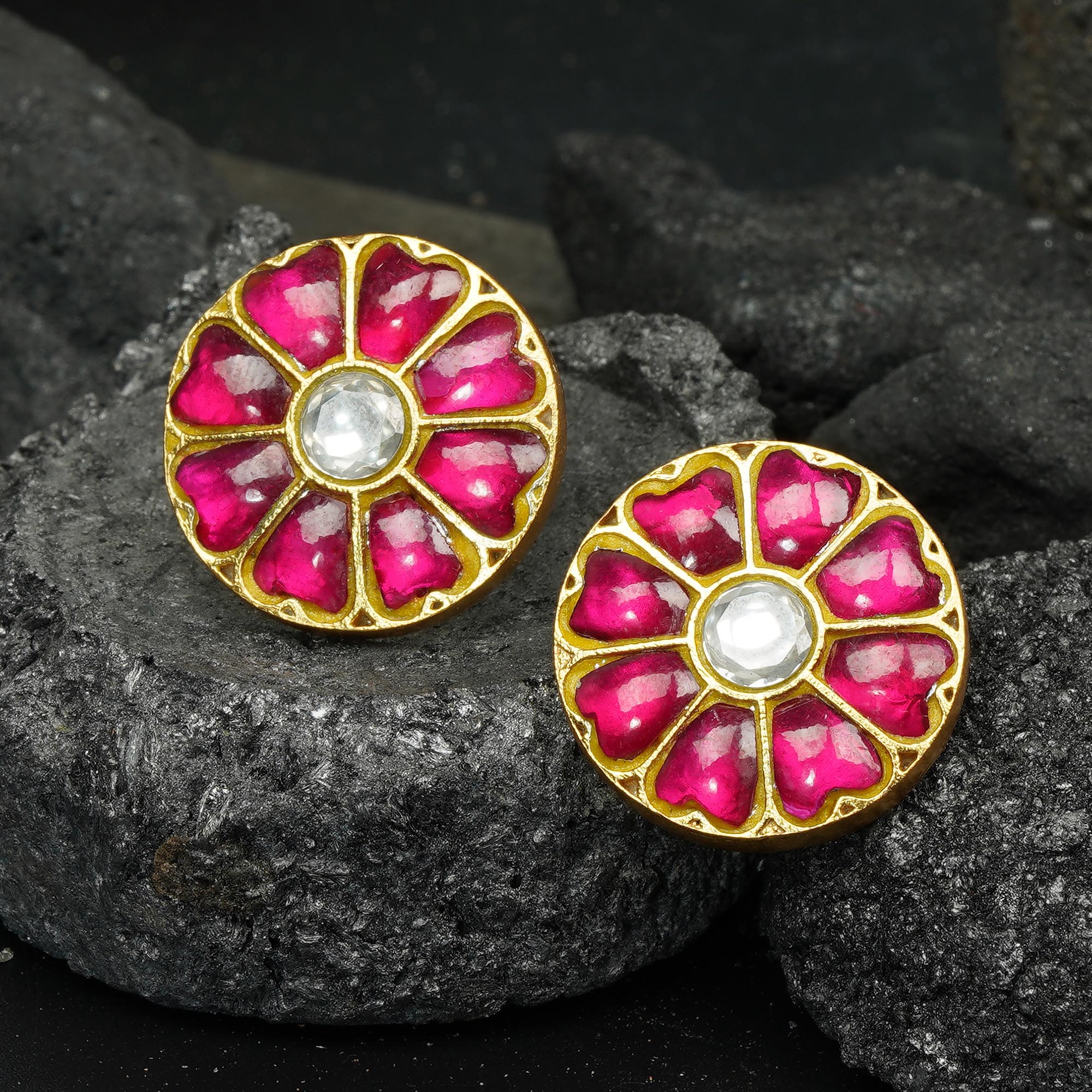Gorgeous Pink Colour Gold-Plated Flower Shaped Stud.