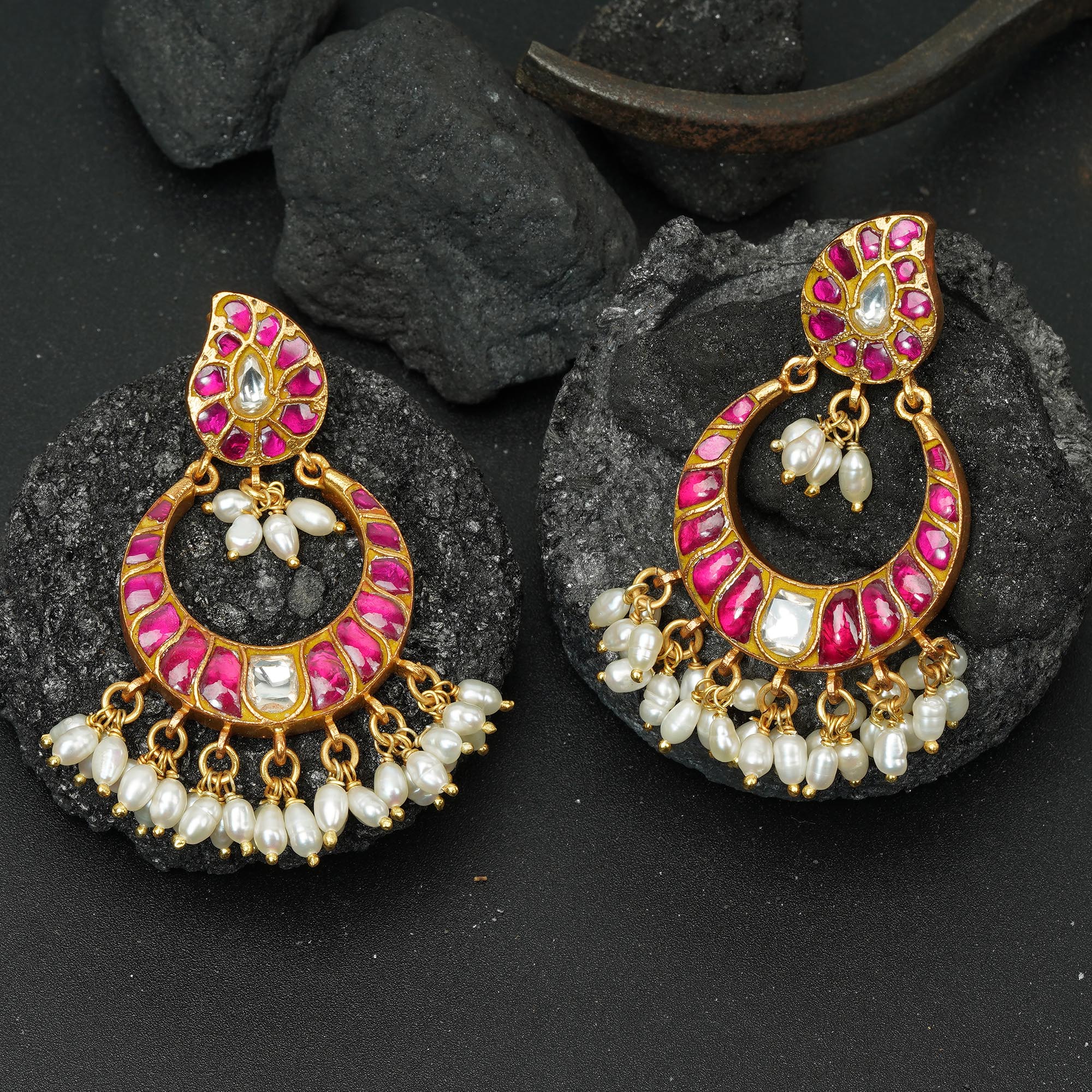 Gorgeous Pink and Golden Chandbali Earrings