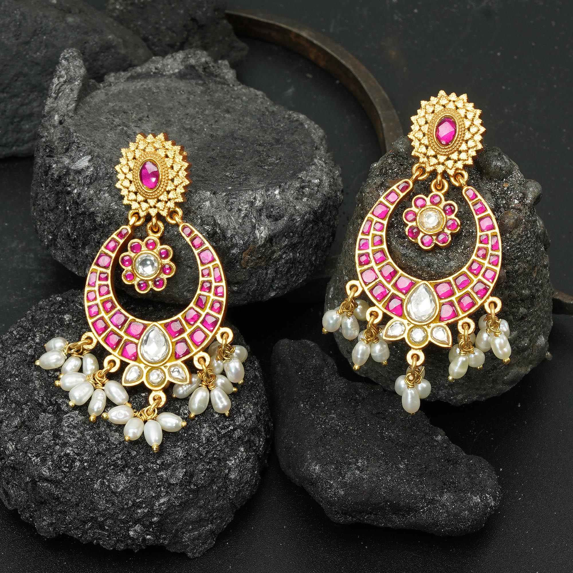 Stunning Pink and Golden Hanging Chandbali by Reeya Lifestyle