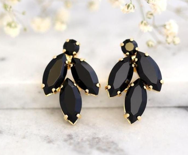 Black Earrings Bridal Black Crystal Stud Earrings