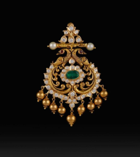 CZ And Antique Gold Plated With Emerald Stone Peacock Pendant