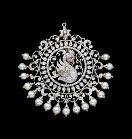 American Diamond And Peacock Round Shape Pendant