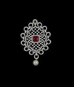 Designer American Diamond With Ruby Stone And Gold Finish Pendant