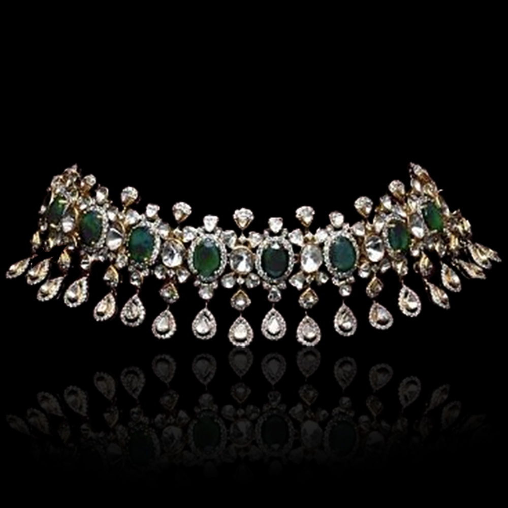 Green Kundan Silver Diamond Jewelry
