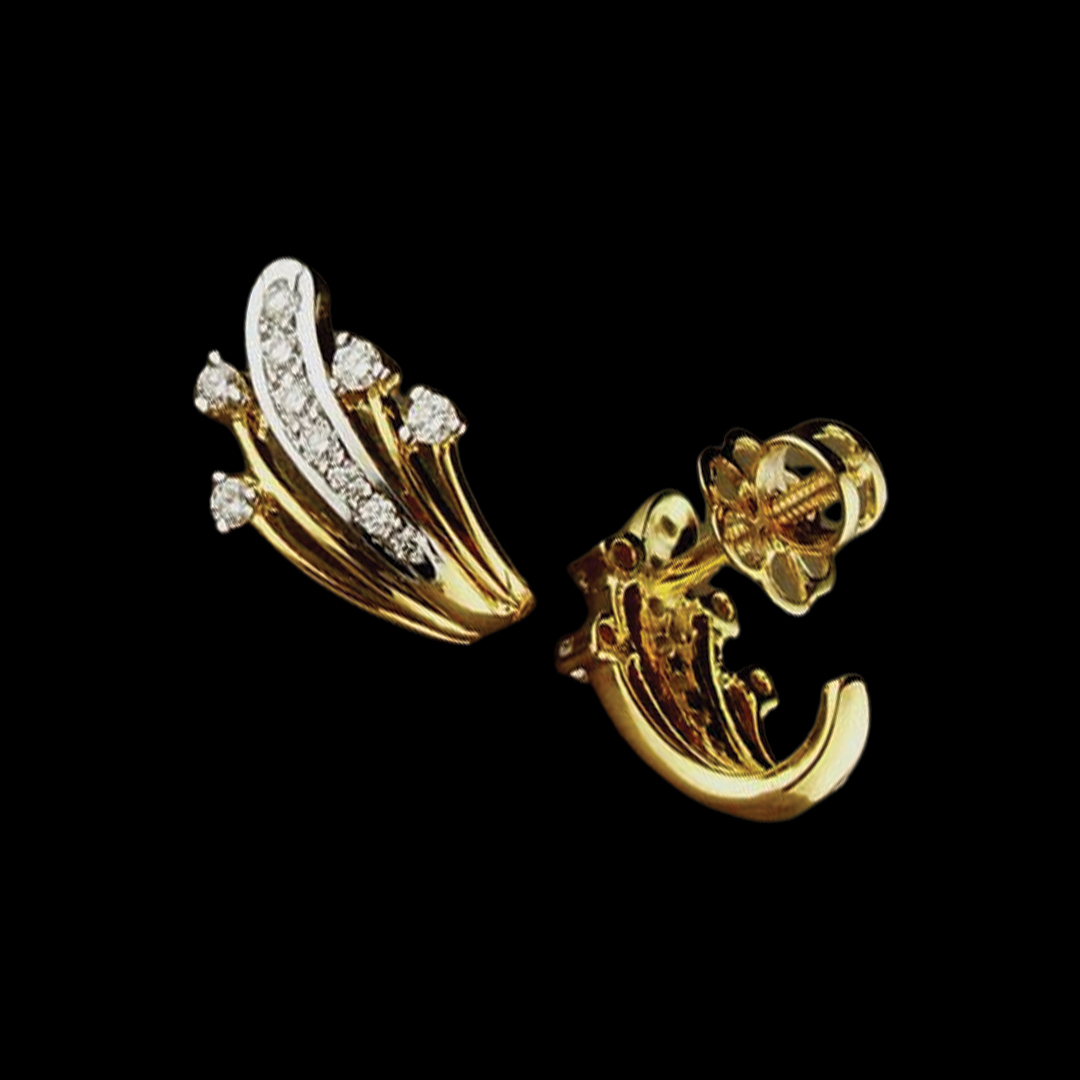 C-Leaf Design Diamond Earring with Elongated Design and Detailed Stone Setting