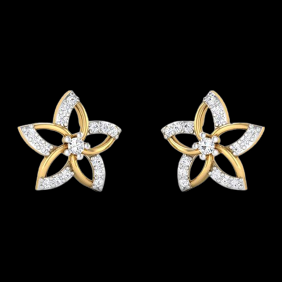 Floral Design Diamond Earrings with Centre Stone and Intricate Stone settings to the sides