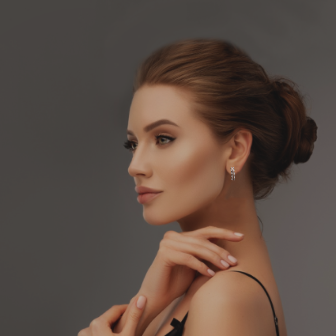 Imperial Real Diamond Earring Design with Linear Stone Setting and Rose Gold Tint