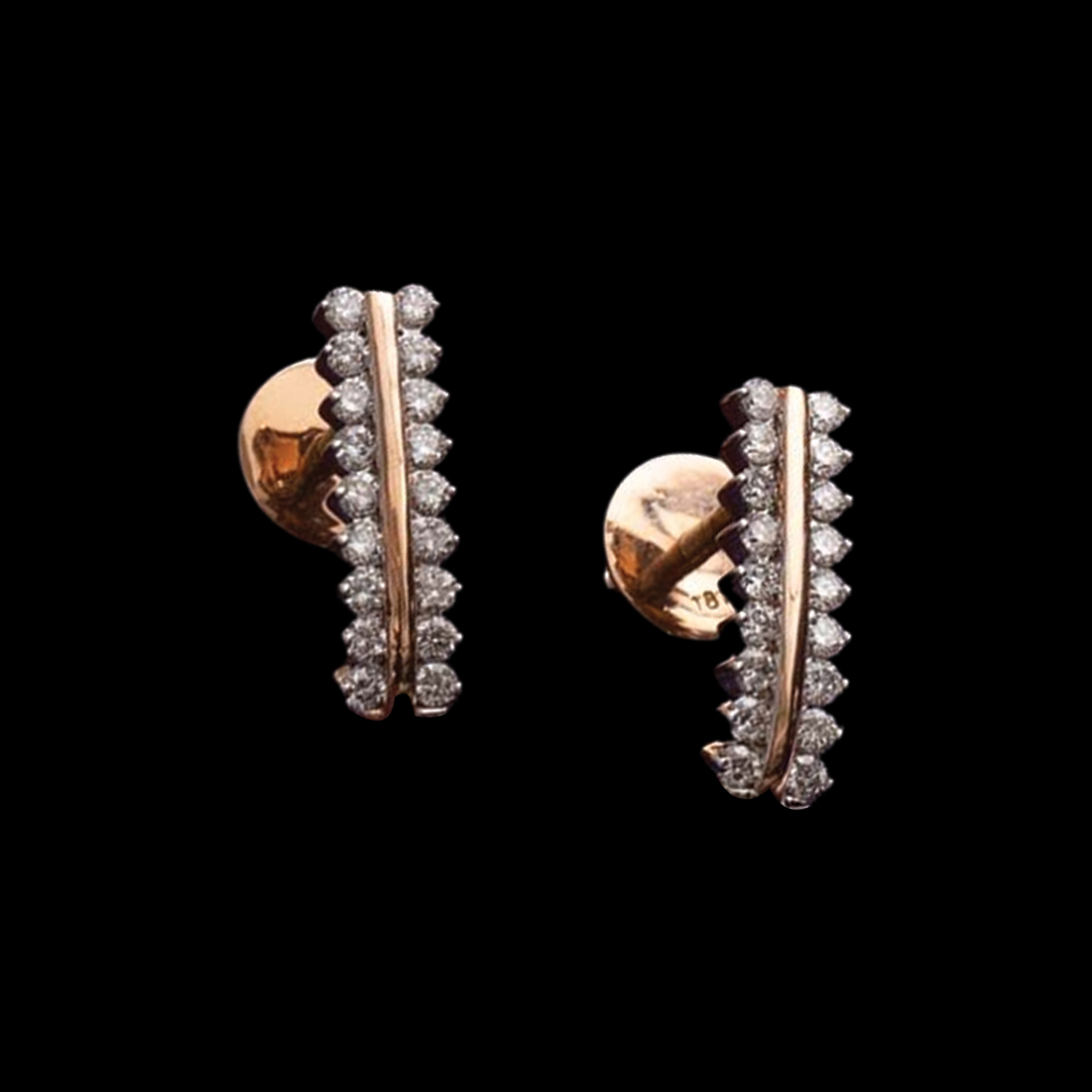 Imperial Real Diamond Earring Design with Linear Stone Setting and Rose Gold Tint