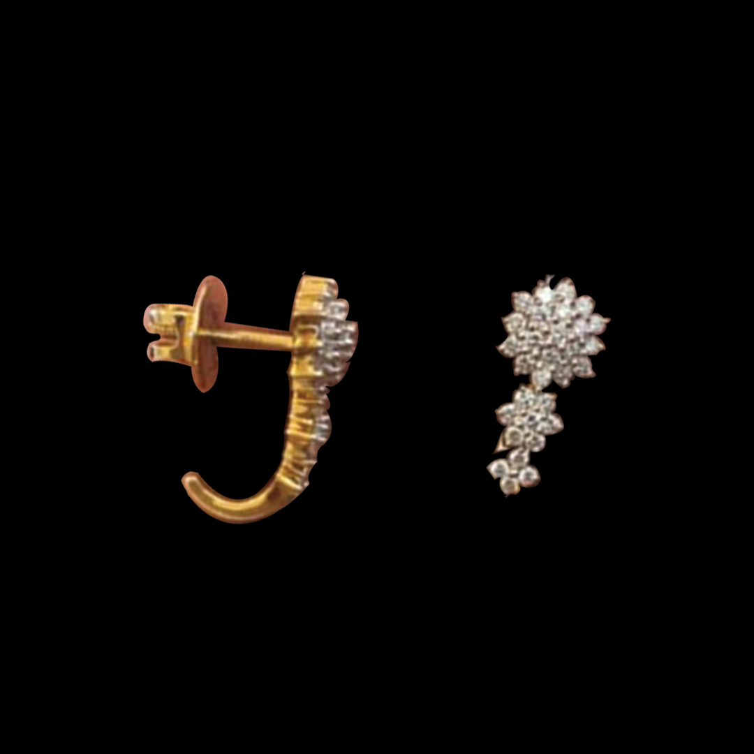 Floral Diamond Earring Pattern with a Curved Line Design Below