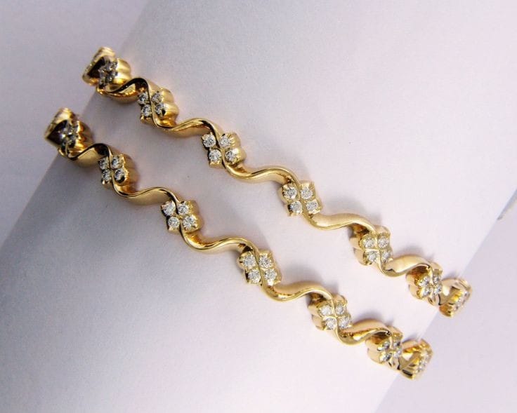 Wavy Gold and Diamond Bangles