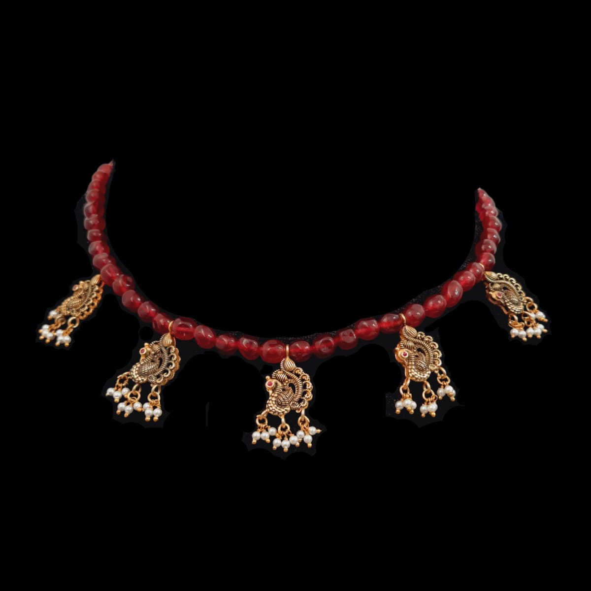 Ruby Beads Choker With Motifs